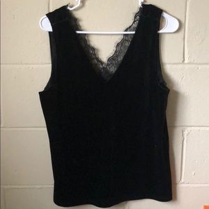 Black Velvet and Lace Sleeveless Tank Top